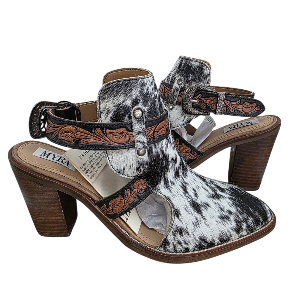 Myra SIZE 6  Black & White Haircalf Heeled Sandal Boot